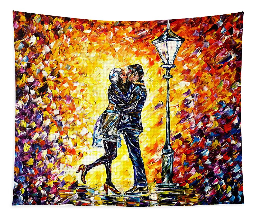 Lovers Kissing Tapestry featuring the painting Love Couple by Mirek Kuzniar