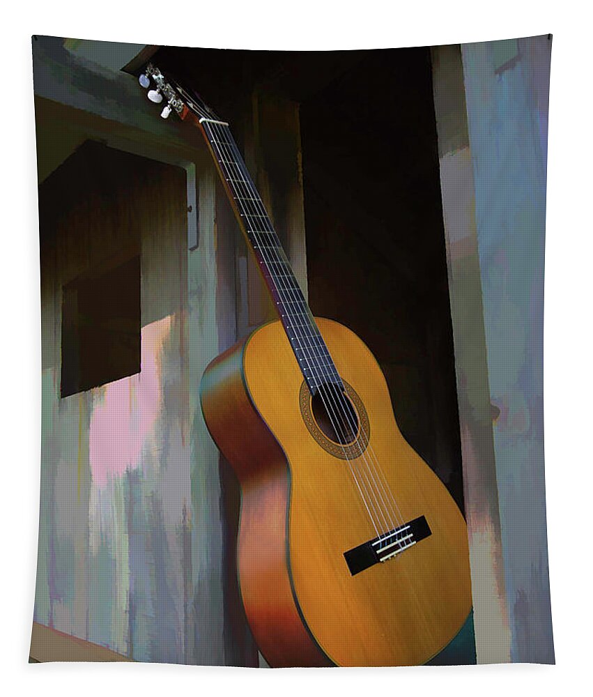 Classical Guitar Tapestry featuring the digital art Love My Guitar by Steve Ladner