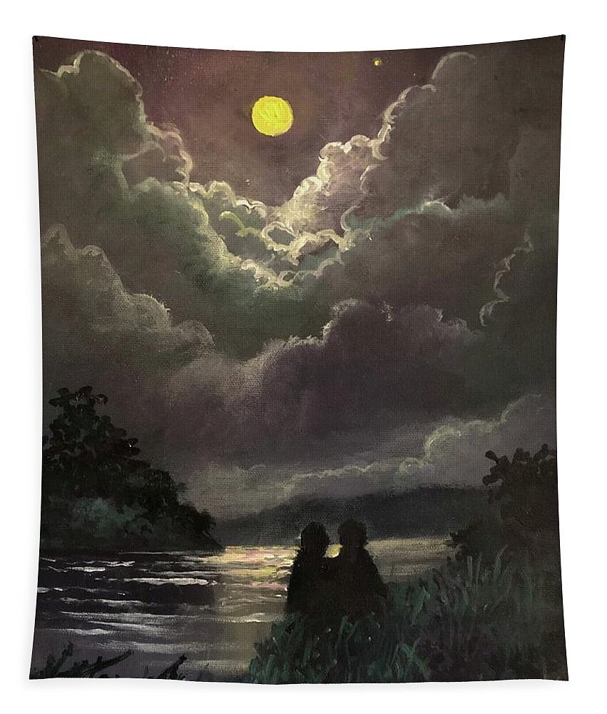 Lovers Tapestry featuring the painting Lovers And Moonlight by Rand Burns