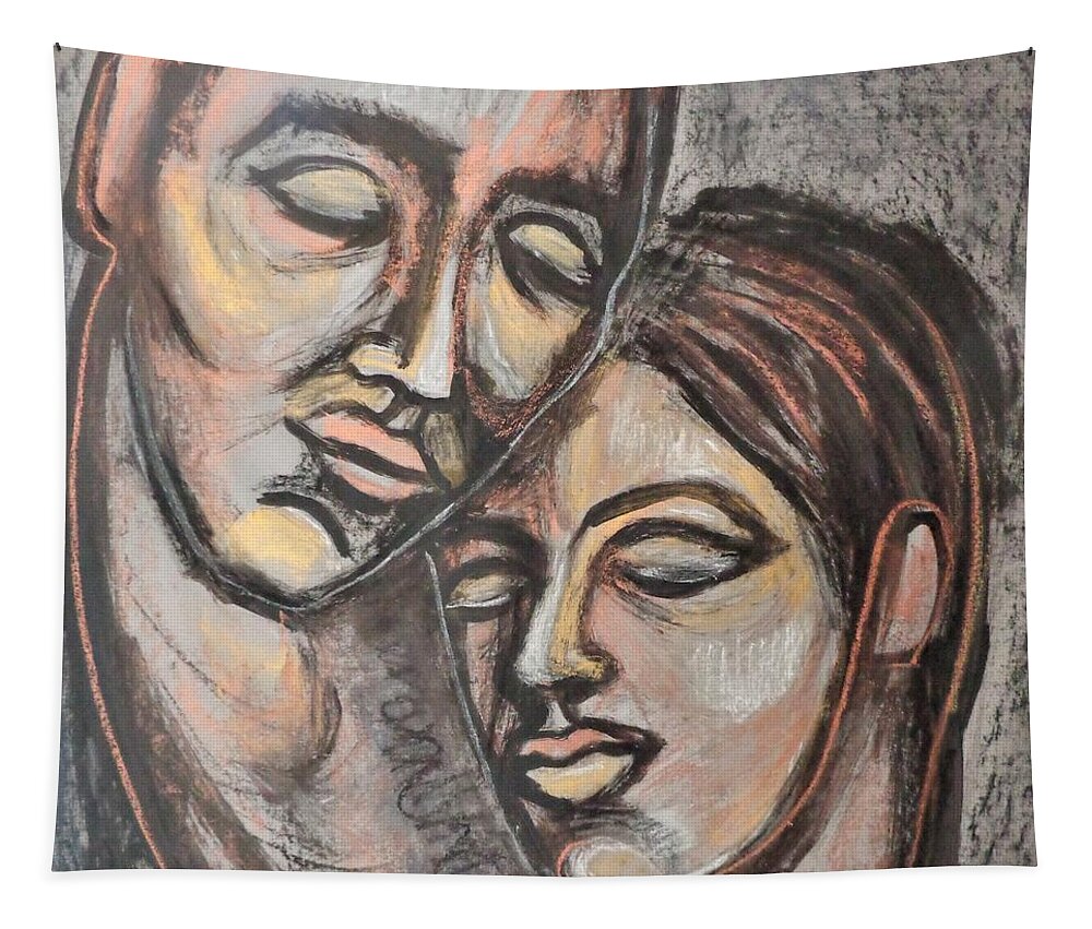  Tapestry featuring the painting Lovers -The Portrait Of Love 2 by Carmen Tyrrell