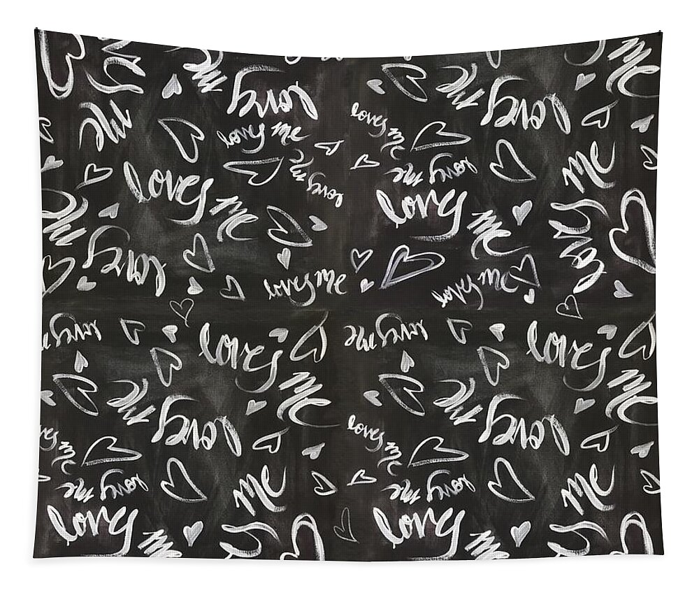 Loves Me Tapestry featuring the painting Loves Me - black by Liana Yarckin