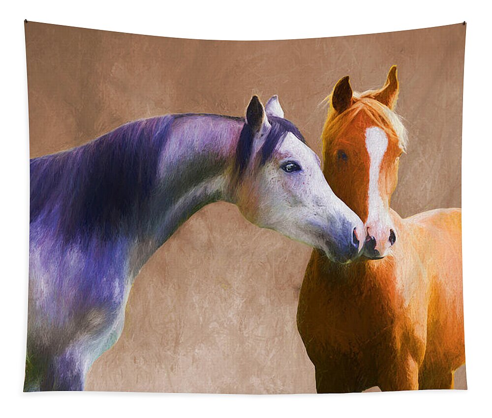 Horses Tapestry featuring the digital art Loving Horse Couple by Steve Ladner