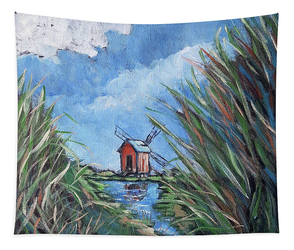 Windmill Tapestry featuring the painting Loving Windmill by Elaine Berger