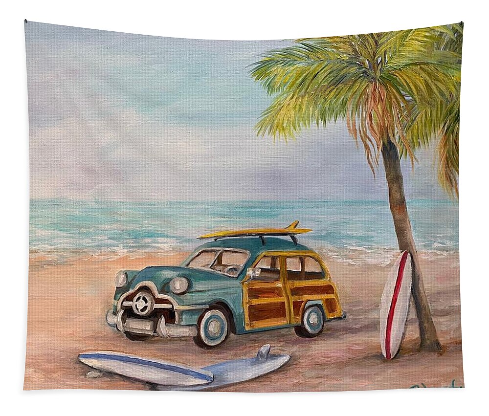 Woody Tapestry featuring the painting Low Tides Good Vibes 1 by Barbara Landry