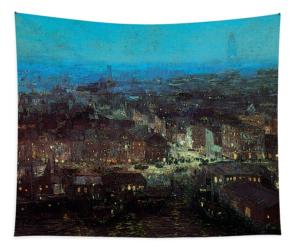 Edward Tapestry featuring the painting Lower New York 1910 by Edward Willis Redfield