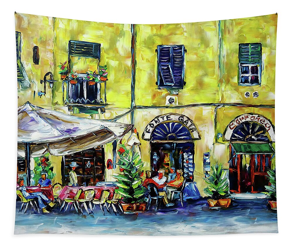 People In The Cafe Tapestry featuring the painting Lucca, Piazza Anfiteatro by Mirek Kuzniar