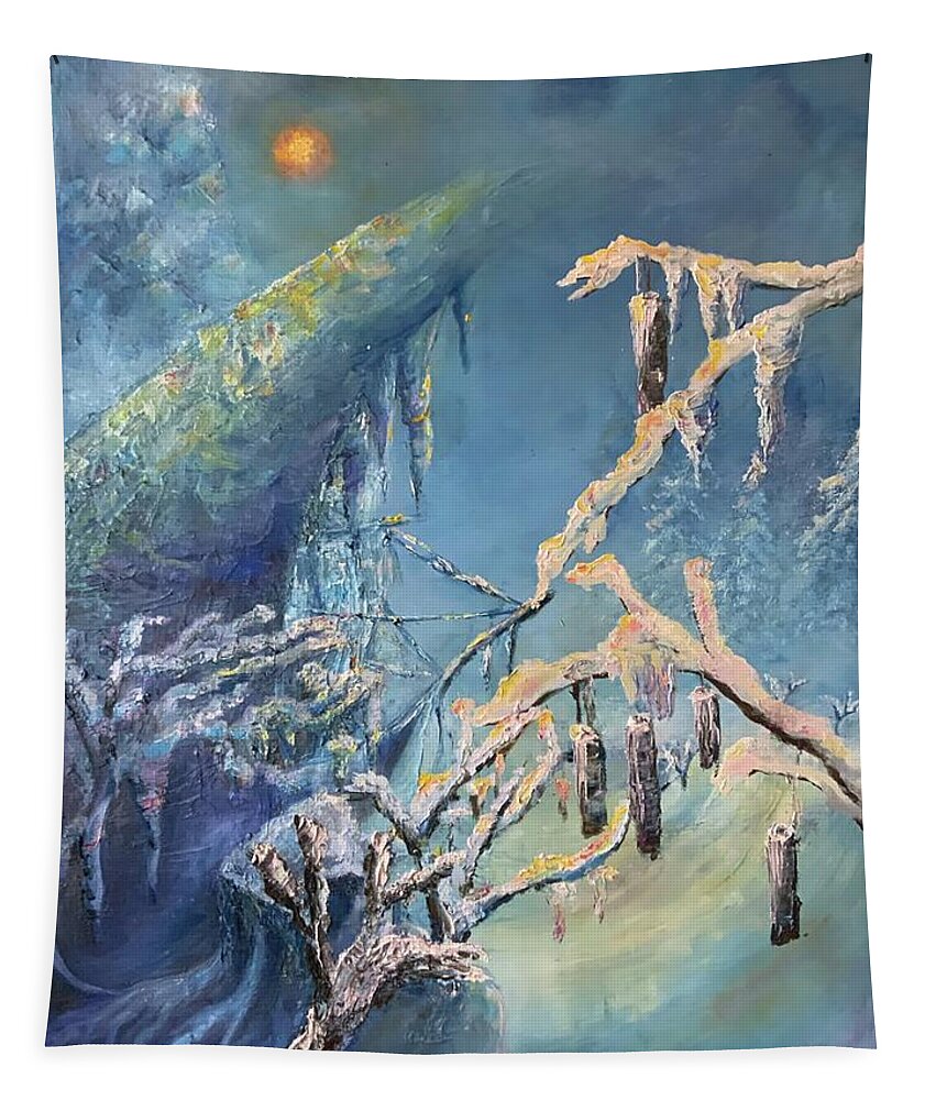 Moon Fores Fantasy Art Landscape Ice Tapestry featuring the painting Luna by Medea Ioseliani