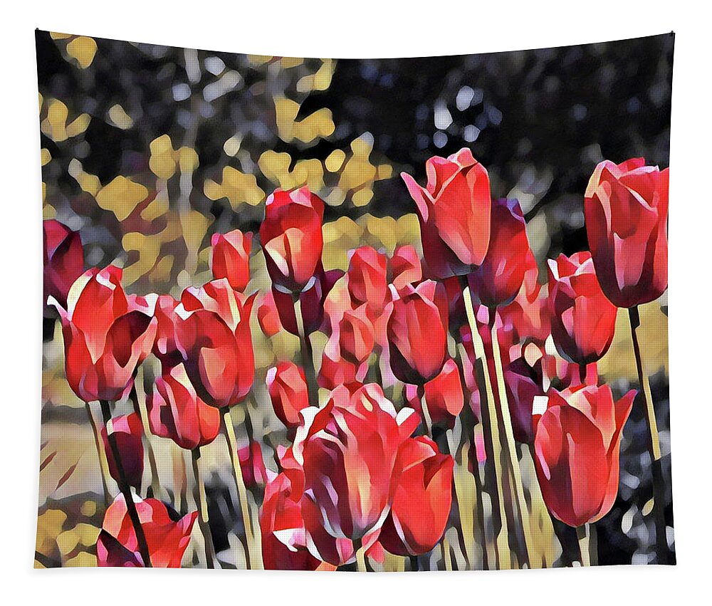 Floral Painting Tapestry featuring the digital art Luscious Red Tulips by Mary Gaines