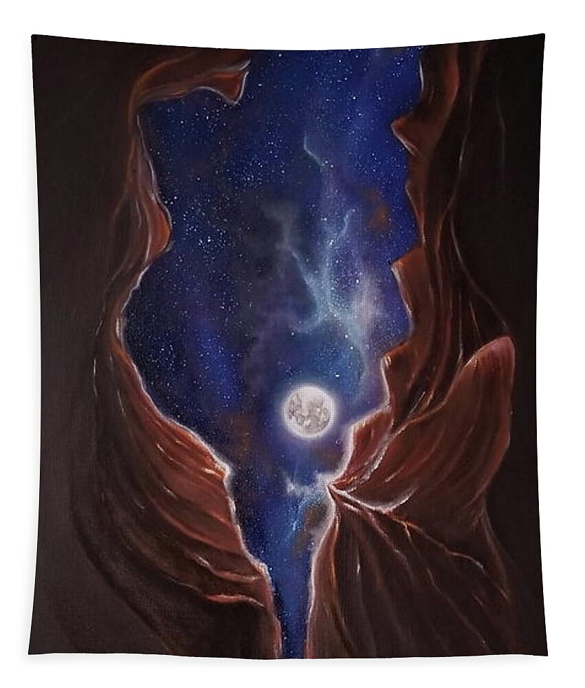 Slot Canyon Tapestry featuring the painting Lux Noctis by Neslihan Ergul Colley