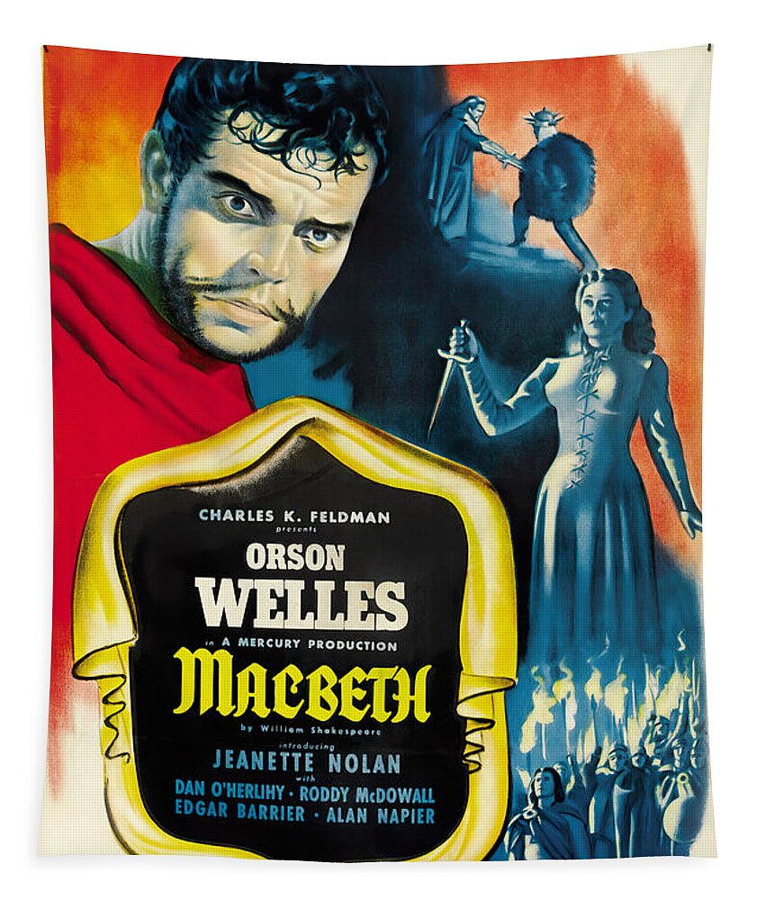 Orson Welles Tapestry featuring the mixed media ''Macbeth'' - 1948 by Movie World Posters