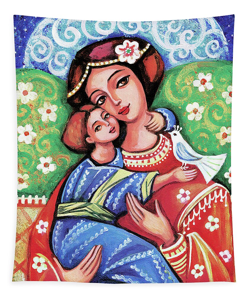 Mother And Child Tapestry featuring the painting Madonna and Child #1 by Eva Campbell