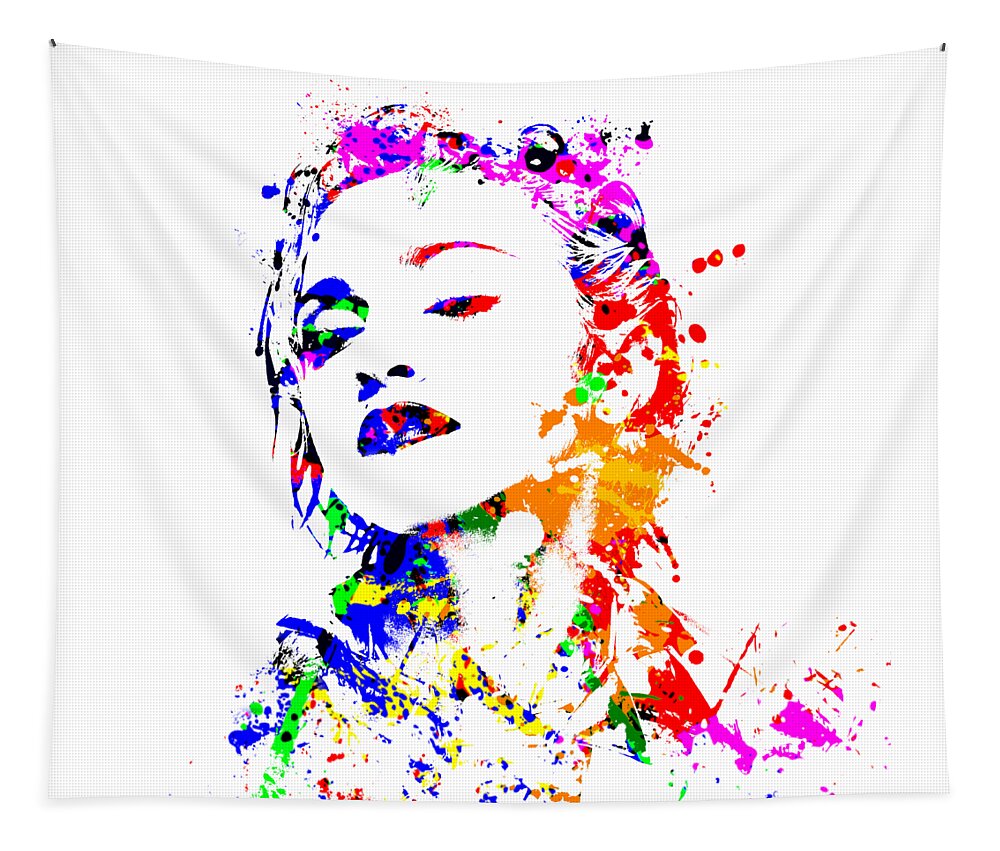 Madonna Tapestry featuring the painting Madonna Portrait Watercolor Splatter by SP JE Art