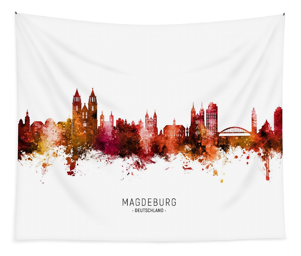 Magdeburg Tapestry featuring the digital art Magdeburg Germany Skyline #09 by Michael Tompsett