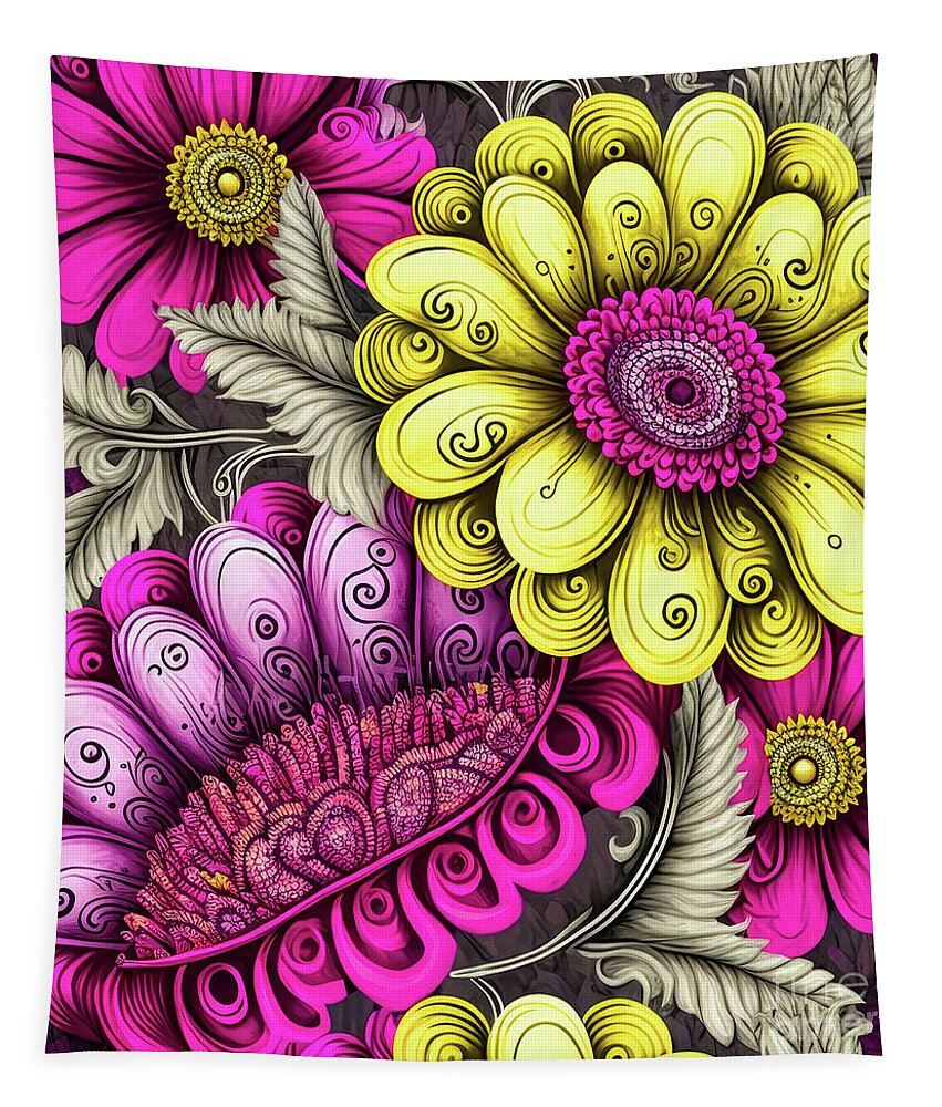 Daisy Flowers Tapestry featuring the painting Magenta Lemon Daisies by Tina LeCour