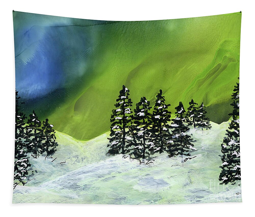 Northern Lights Tapestry featuring the painting Magic in the Mountains by Julie Greene-Graham
