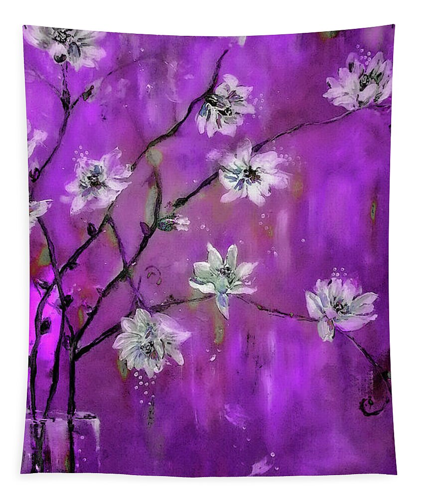 Magnolia Tapestry featuring the painting Magnolia Tree Branch Madness Painting by Lisa Kaiser