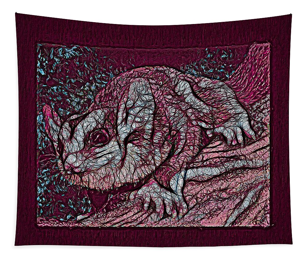 Mahogany Glider Tapestry featuring the drawing Mahogany Glider Textured Maroon Pink Blue by Joan Stratton