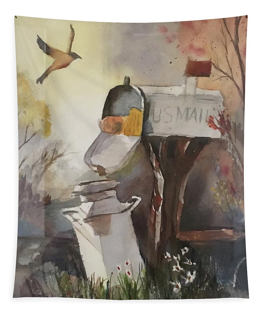 Mailbox Tapestry featuring the painting Mails here by Bonnie Peacher