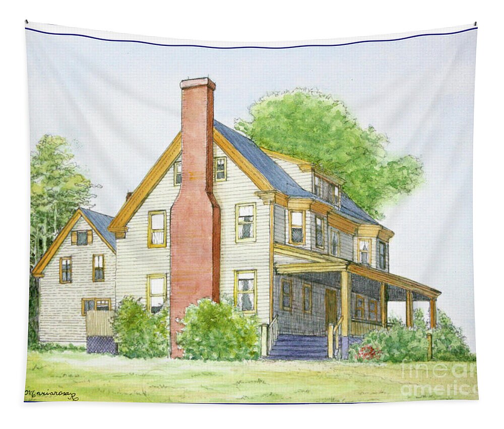 Art Tapestry featuring the mixed media Maine House 2 by Mariarosa Rockefeller