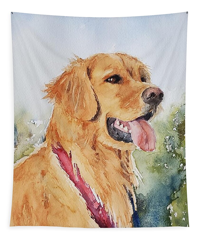 Golden Retriever Tapestry featuring the painting Majestic Retriever by Sheila Romard