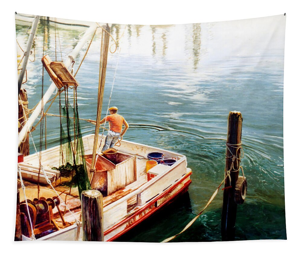 Fishing Tapestry featuring the painting Making Ready by Randy Welborn
