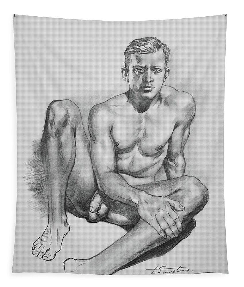 Male Nude Tapestry featuring the drawing Male nude#2019 by Hongtao Huang