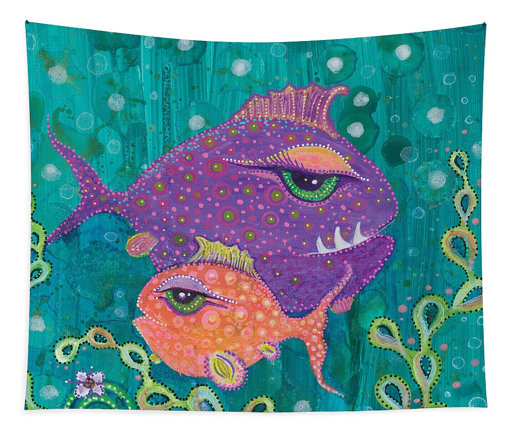 Fish School Tapestry featuring the painting Fish School by Tanielle Childers