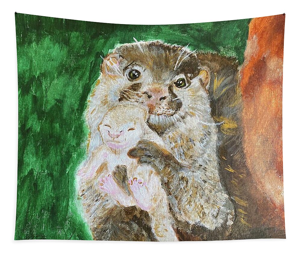 Otter Tapestry featuring the painting Mama Otter and her baby by Melody Fowler