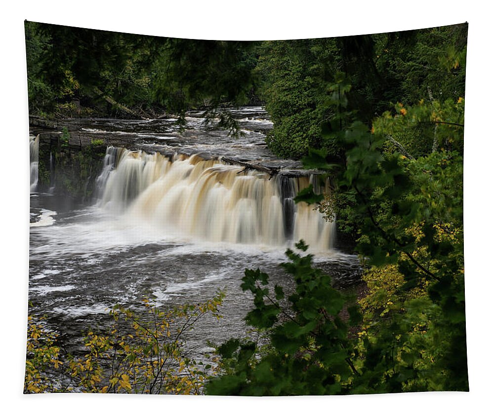 Fall Tapestry featuring the photograph Manabezho Falls by Linda Shannon Morgan