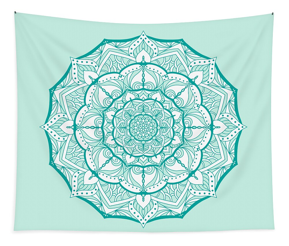 Mandala Tapestry featuring the digital art Mandala Minty Bloom by Angie Tirado