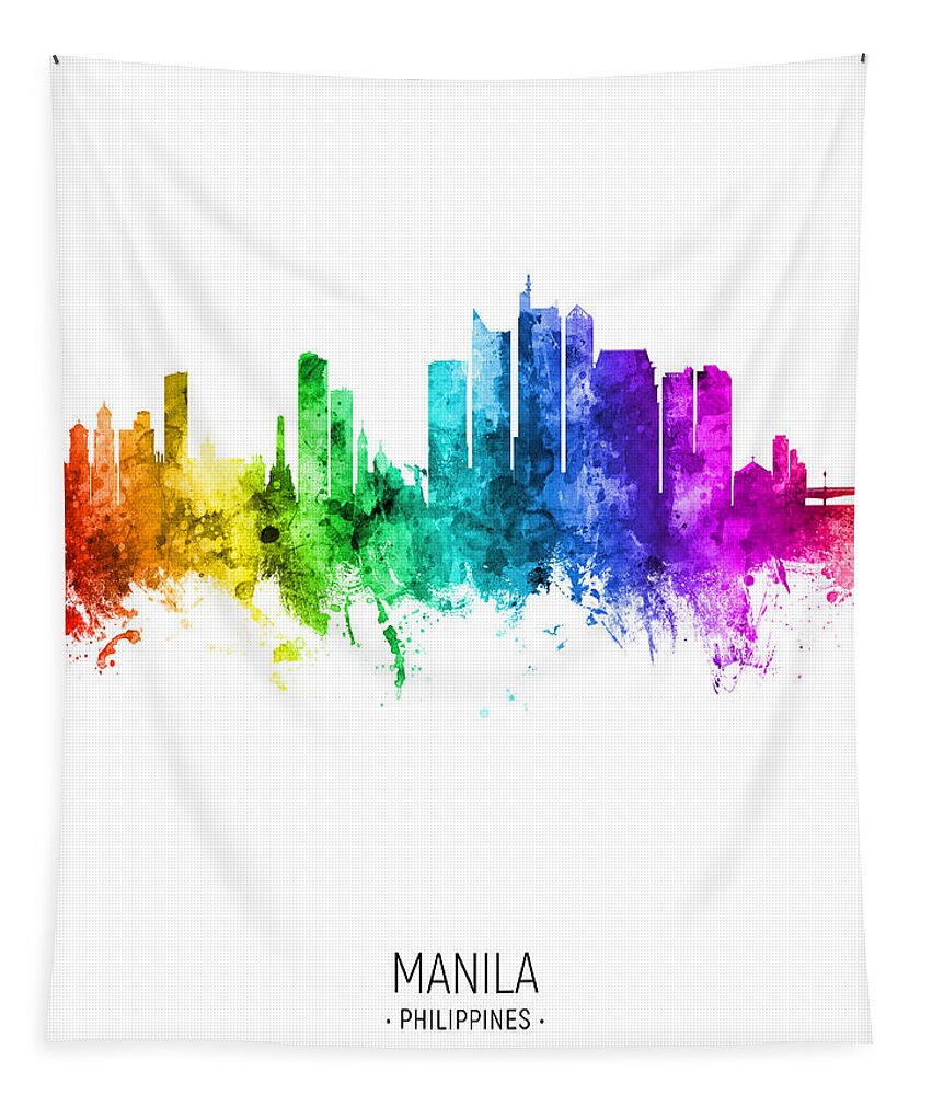 Manila Tapestry featuring the digital art Manila Philippines Skyline #99 by Michael Tompsett