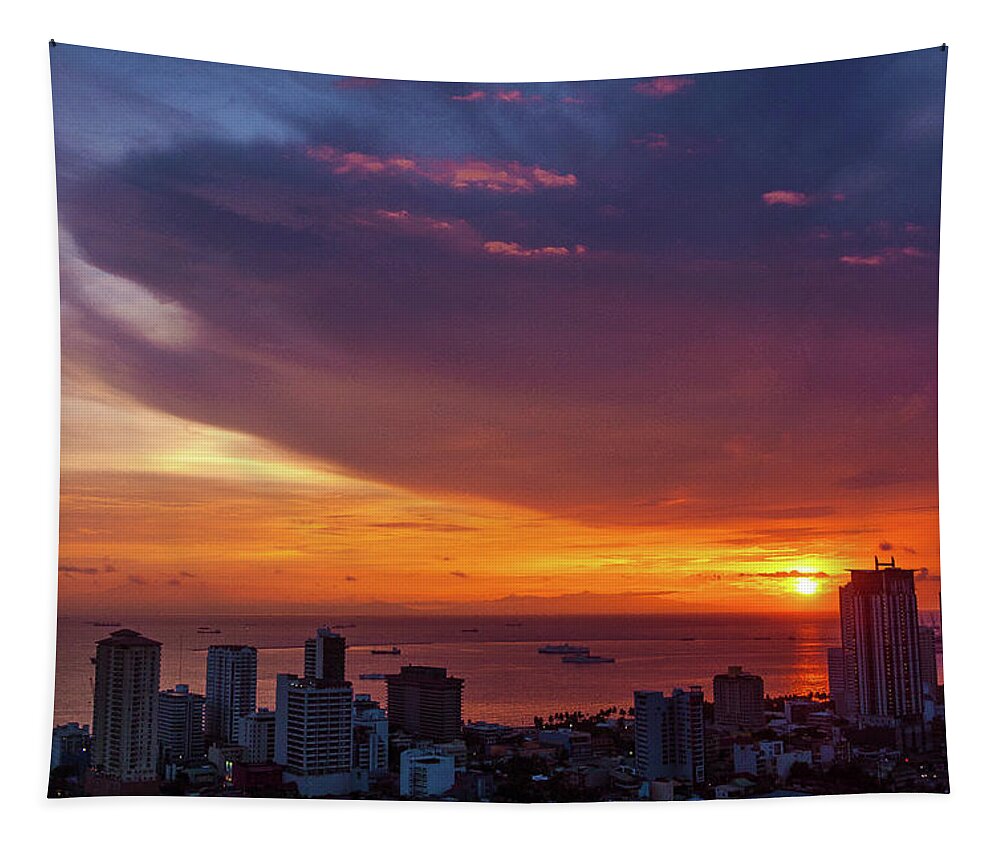 Philippines Tapestry featuring the photograph Manila Sunset Cityscape by Arj Munoz
