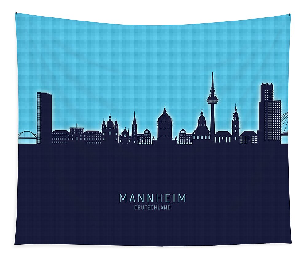Mannheim Tapestry featuring the digital art Mannheim Germany Skyline #99 by Michael Tompsett