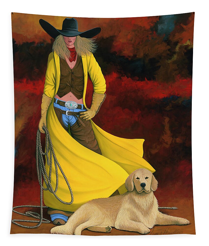 Cowgirl Girl And Dog Tapestry featuring the painting Man's Best Friend by Lance Headlee