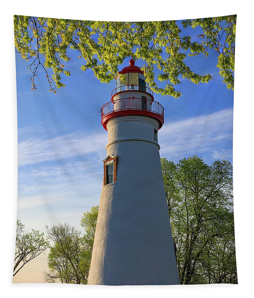 Marblehead Lighthouse Spring Leaves Tapestry featuring the photograph Marblehead Lighthouse Spring Leaves by Dan Sproul
