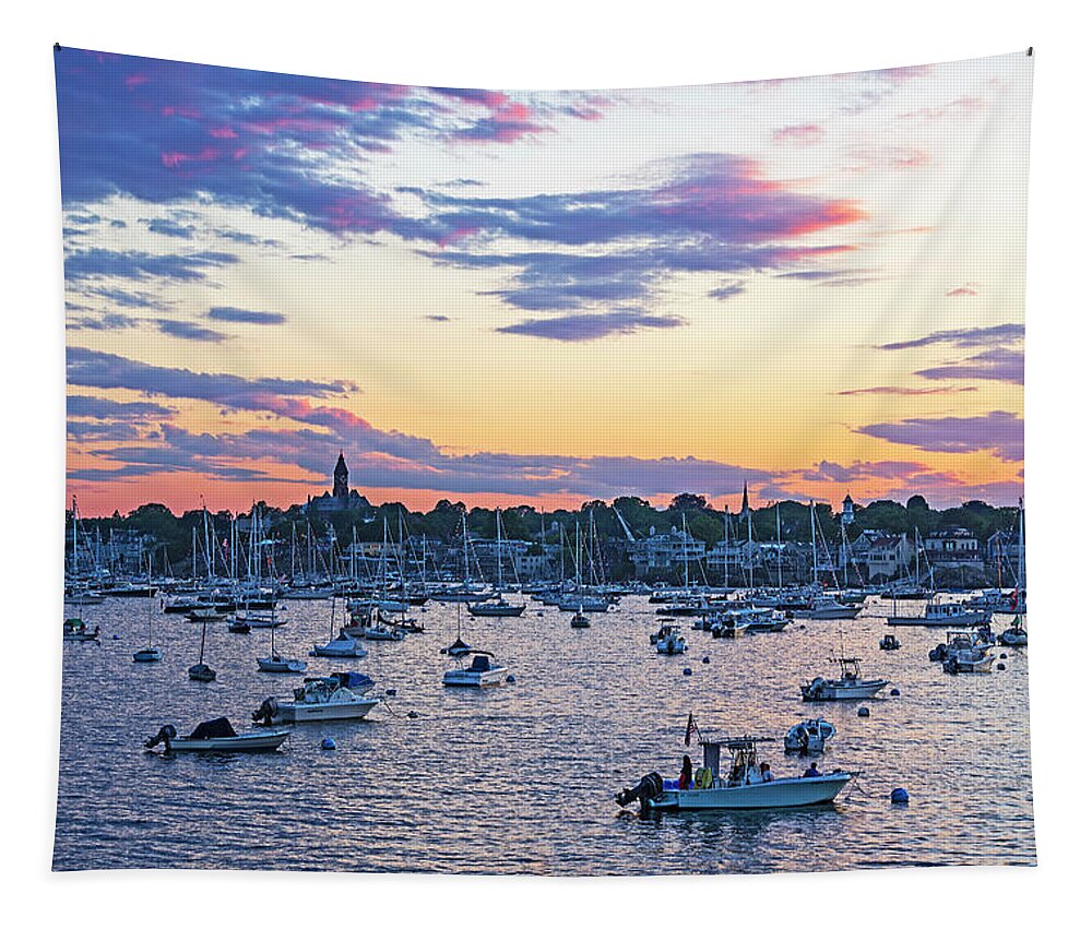 Marblehead Tapestry featuring the photograph Marblehead MA Sunset over Marblehead Harbor and Abbot Hall by Toby McGuire