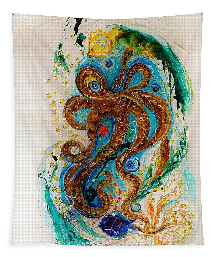 Sea Life Tapestry featuring the painting Mare nostrum series #10 by Elena Kotliarker