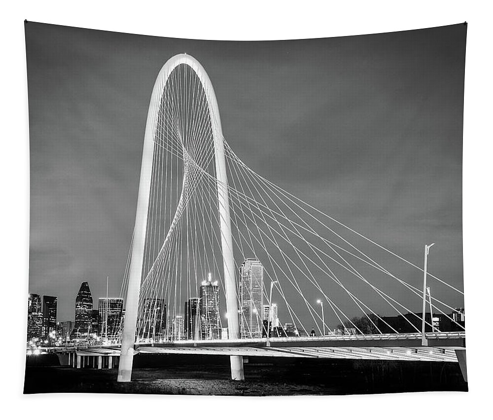 Dallas Texas Tapestry featuring the photograph Margaret Hunt Hill Bridge Black and White by Robert Bellomy