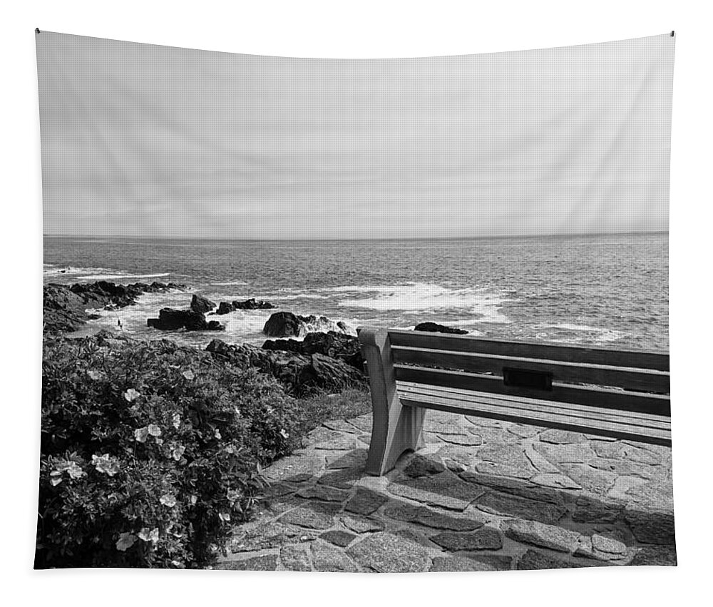 Maine Tapestry featuring the photograph Marginal Way BW by Patricia Caron