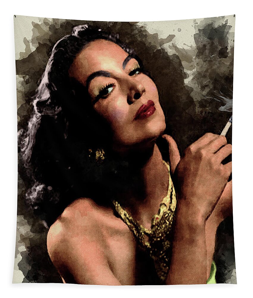 Actress Tapestry featuring the digital art Maria Felix Smoking by Marisol VB