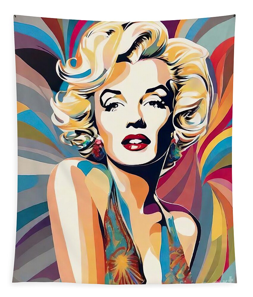 Marilyn Monroe Tapestry featuring the digital art Marilyn Monroe abstract portrait by Movie World Posters