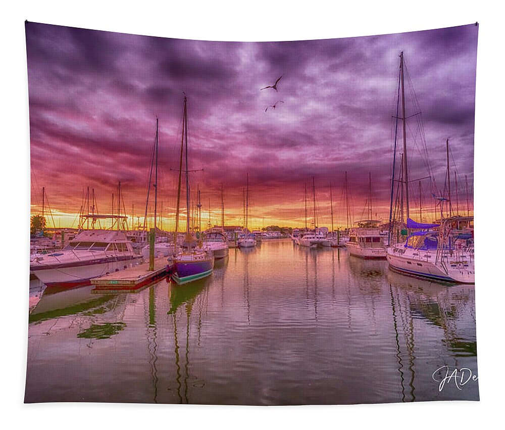 St Augustine Tapestry featuring the photograph Marina Sunrise by Joseph Desiderio