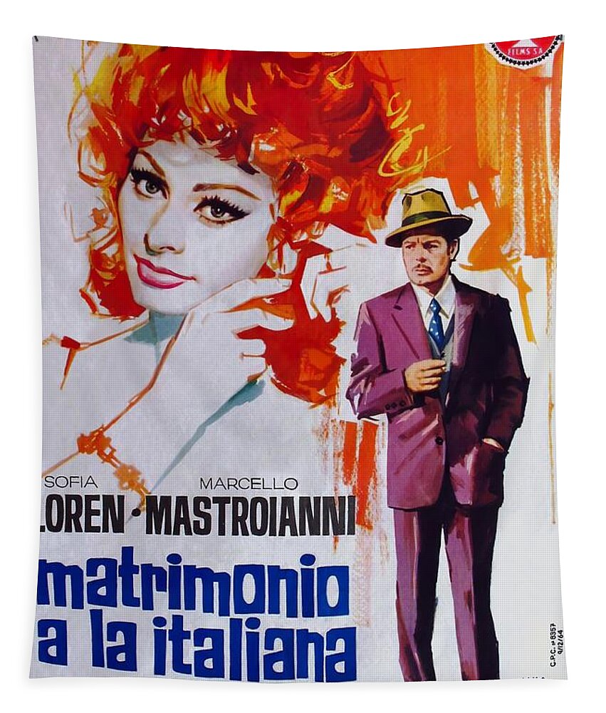Synopsis Tapestry featuring the mixed media ''Marriage Italian Style'', 1964 - art by Jano by Movie World Posters