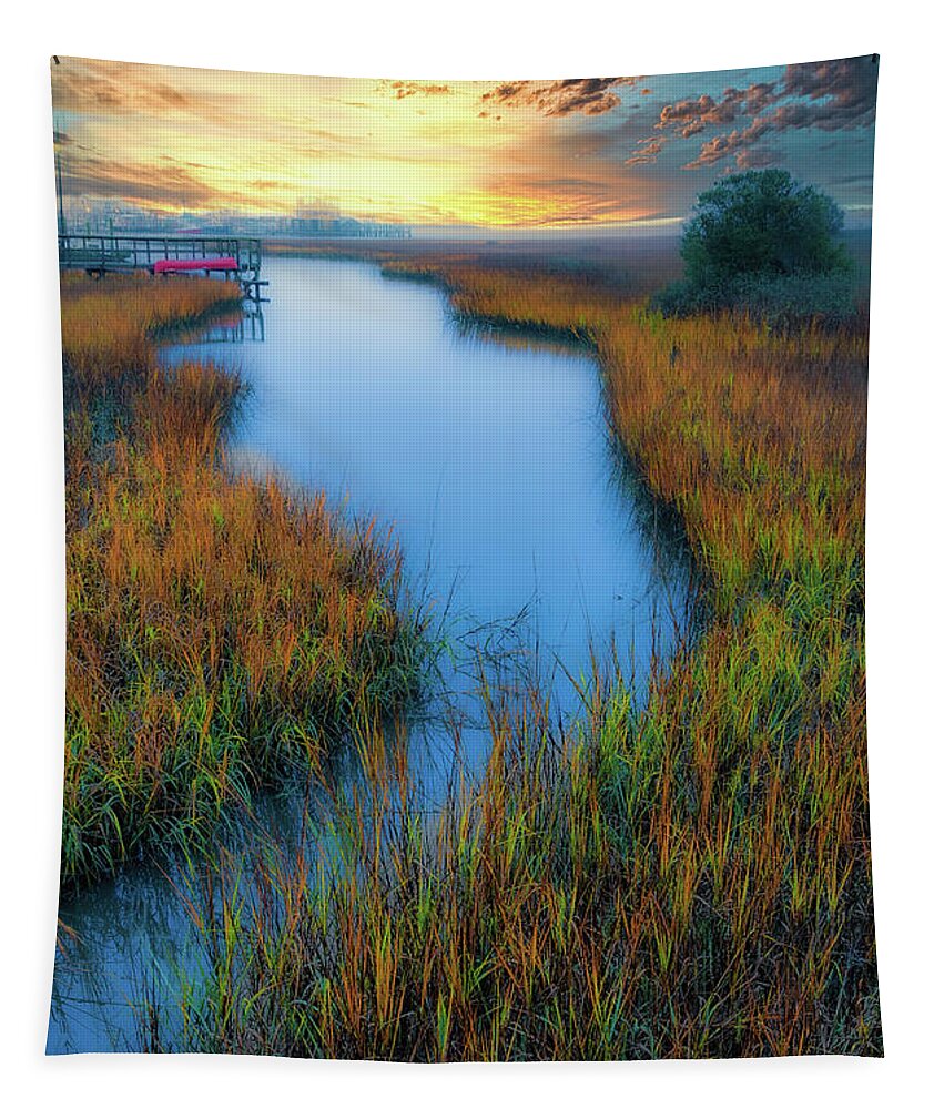 North Carolina Tapestry featuring the photograph Marsh at Sunrise by Dan Carmichael