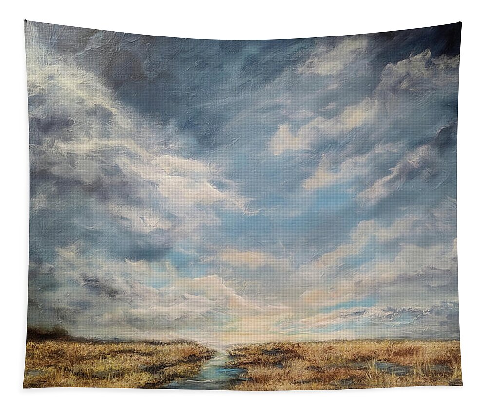 Landscape Tapestry featuring the painting Marshland Symphony by Jai Johnson