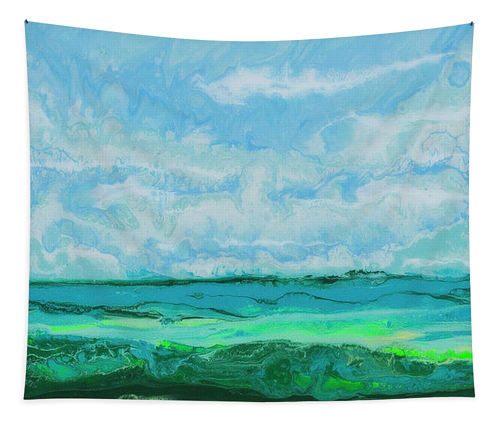 Seascape Tapestry featuring the painting Marvin Key Channel by Steve Shaw