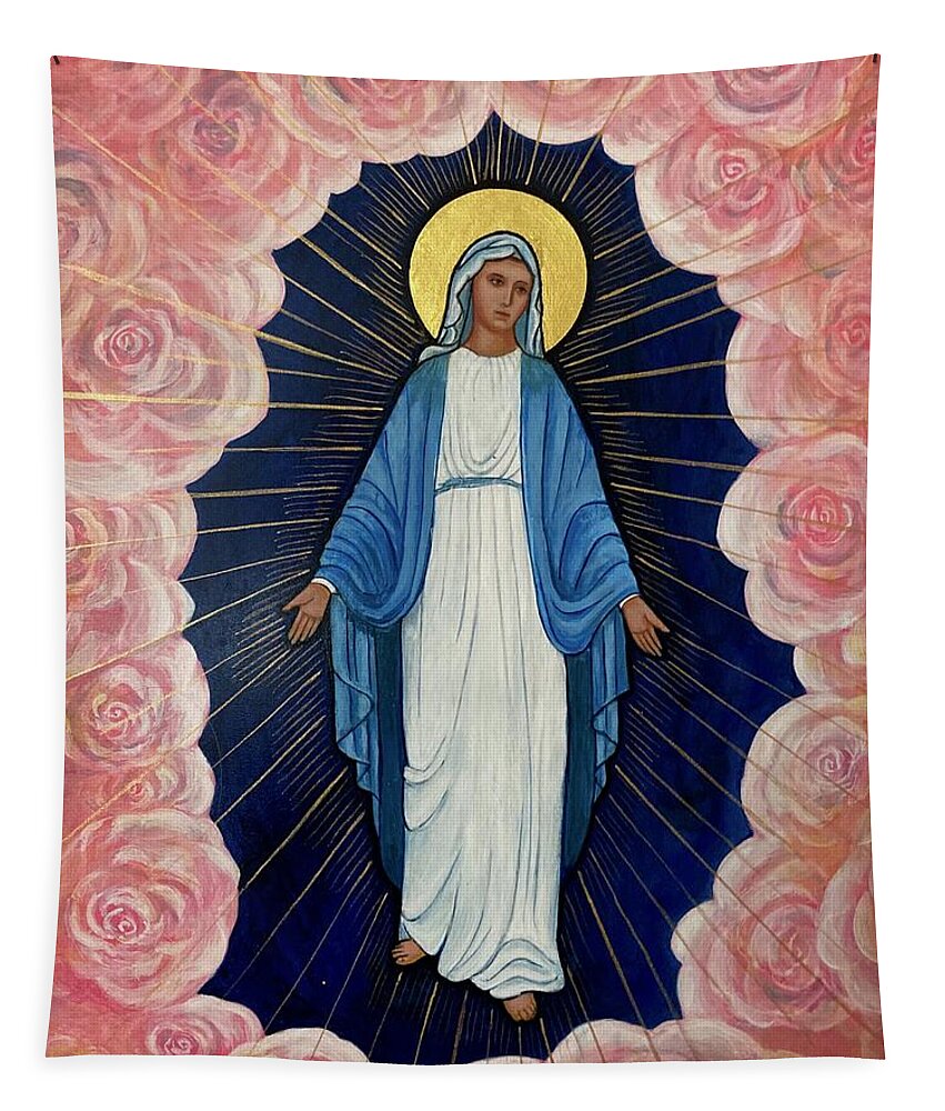 Mary Tapestry featuring the painting Mary with Roses by Holly Stone
