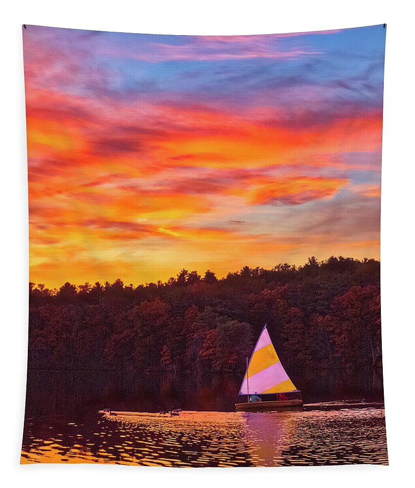 Lake Cochituate Tapestry featuring the photograph Massachusetts Lake Cochituate State Park by Juergen Roth
