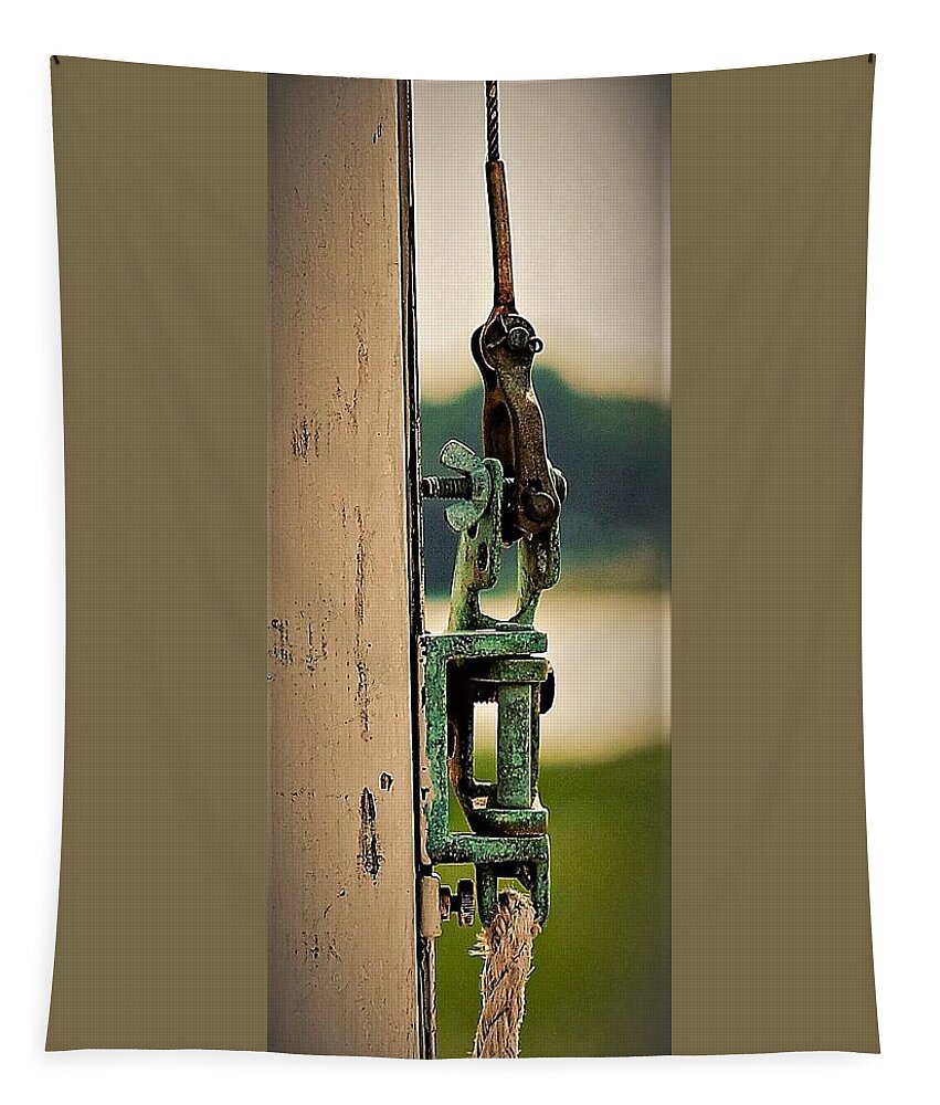 Boat Mast Halyard Rope Sailing Tapestry featuring the photograph Mast Halyard by John Linnemeyer