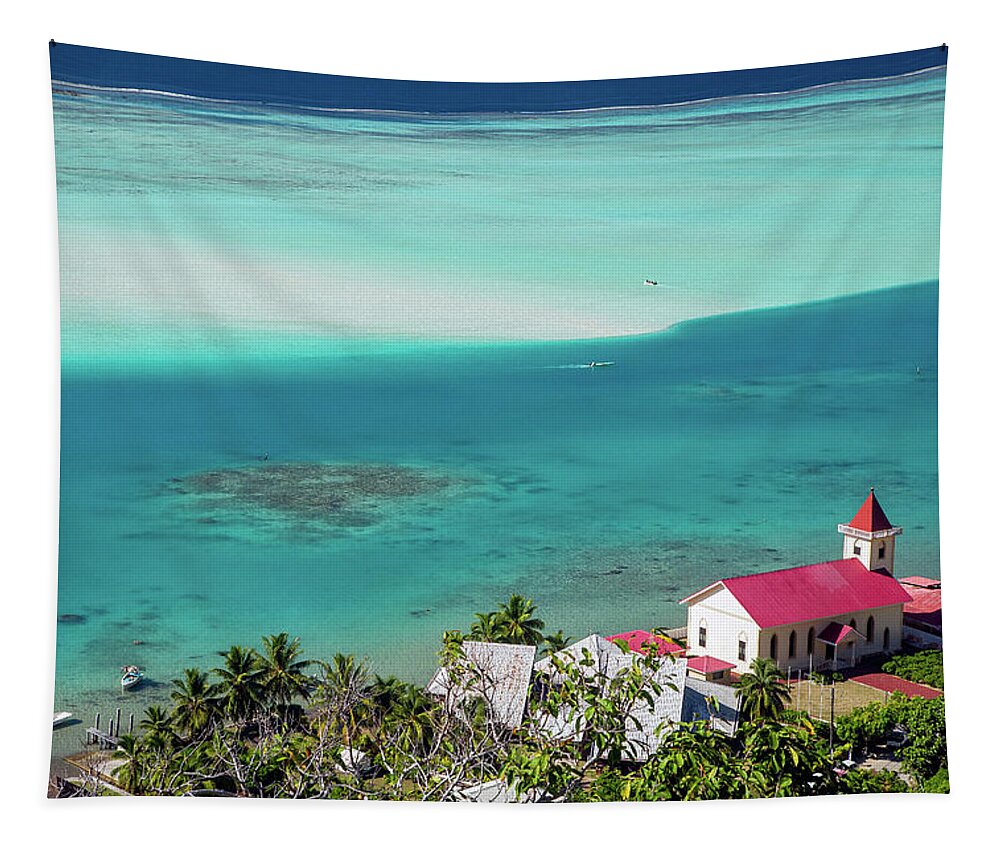 Maupiti Tapestry featuring the photograph Maupiti - Vaiea church by Olivier Parent